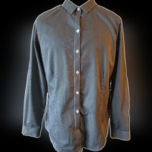 Foxcroft non-iron fitted dress shirt womens size 16 black and white‎ stripes
